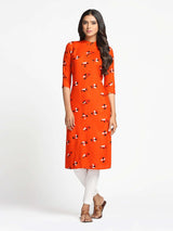 Mimosa Orange Color Printed Straight Kurta