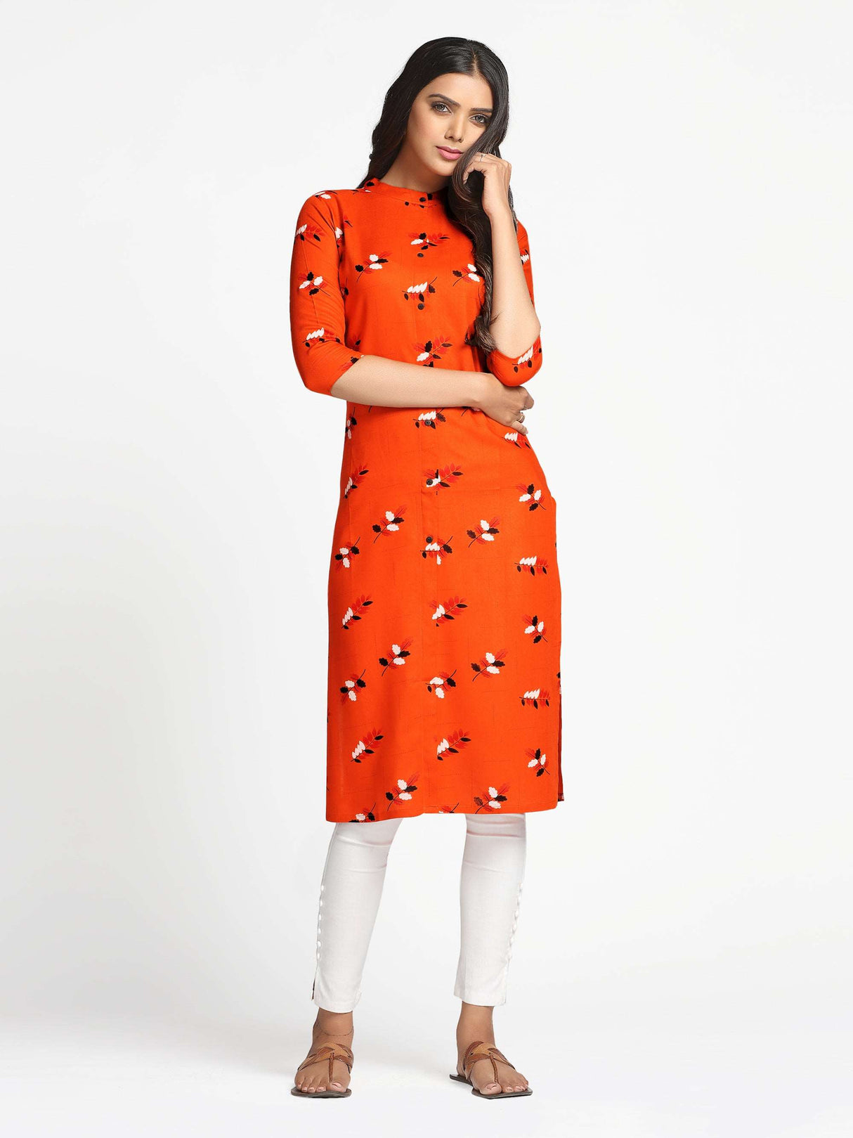 Mimosa Orange Color Printed Straight Kurta