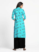 Mimosa Turquoise Blue Color Printed Straight Kurta