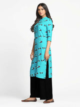 Mimosa Turquoise Blue Color Printed Straight Kurta