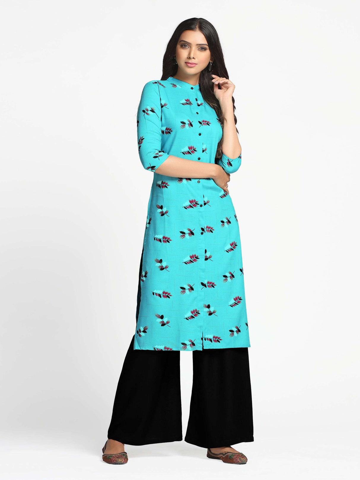 Mimosa Turquoise Blue Color Printed Straight Kurta