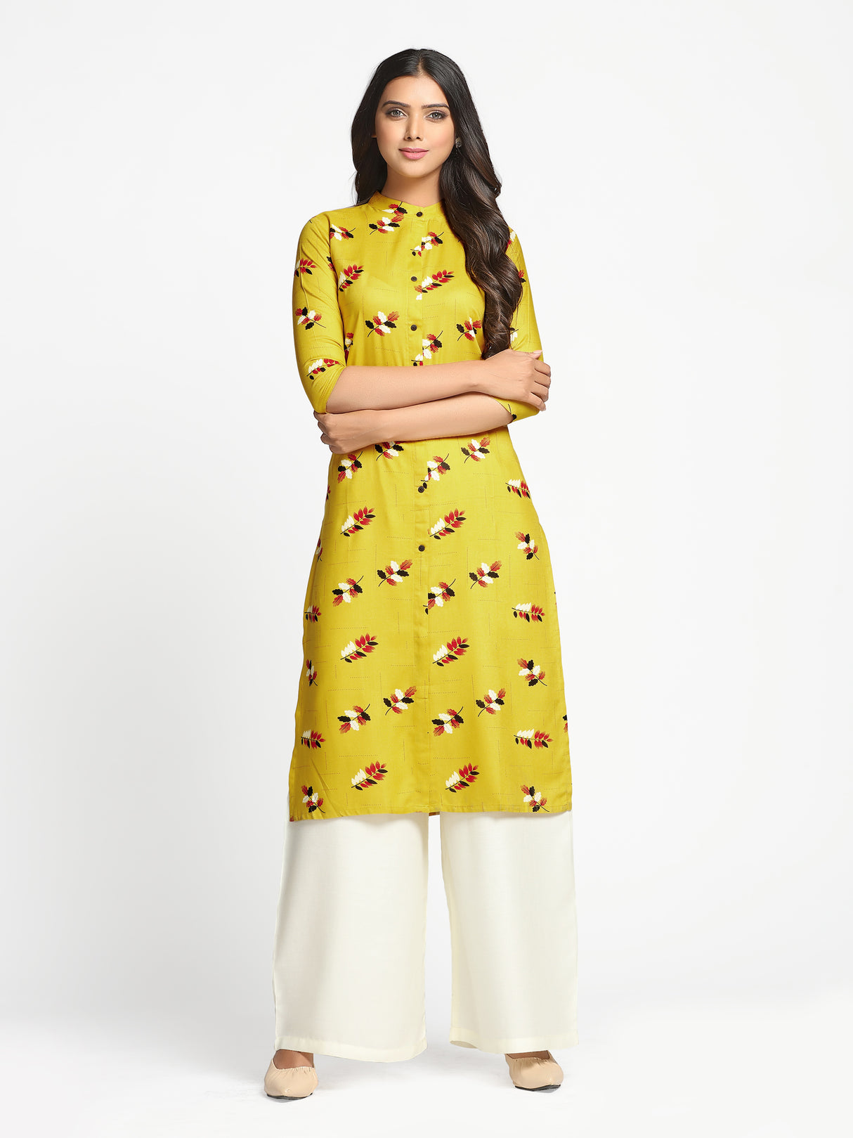 Mimosa Yellow Color Printed Straight Kurta