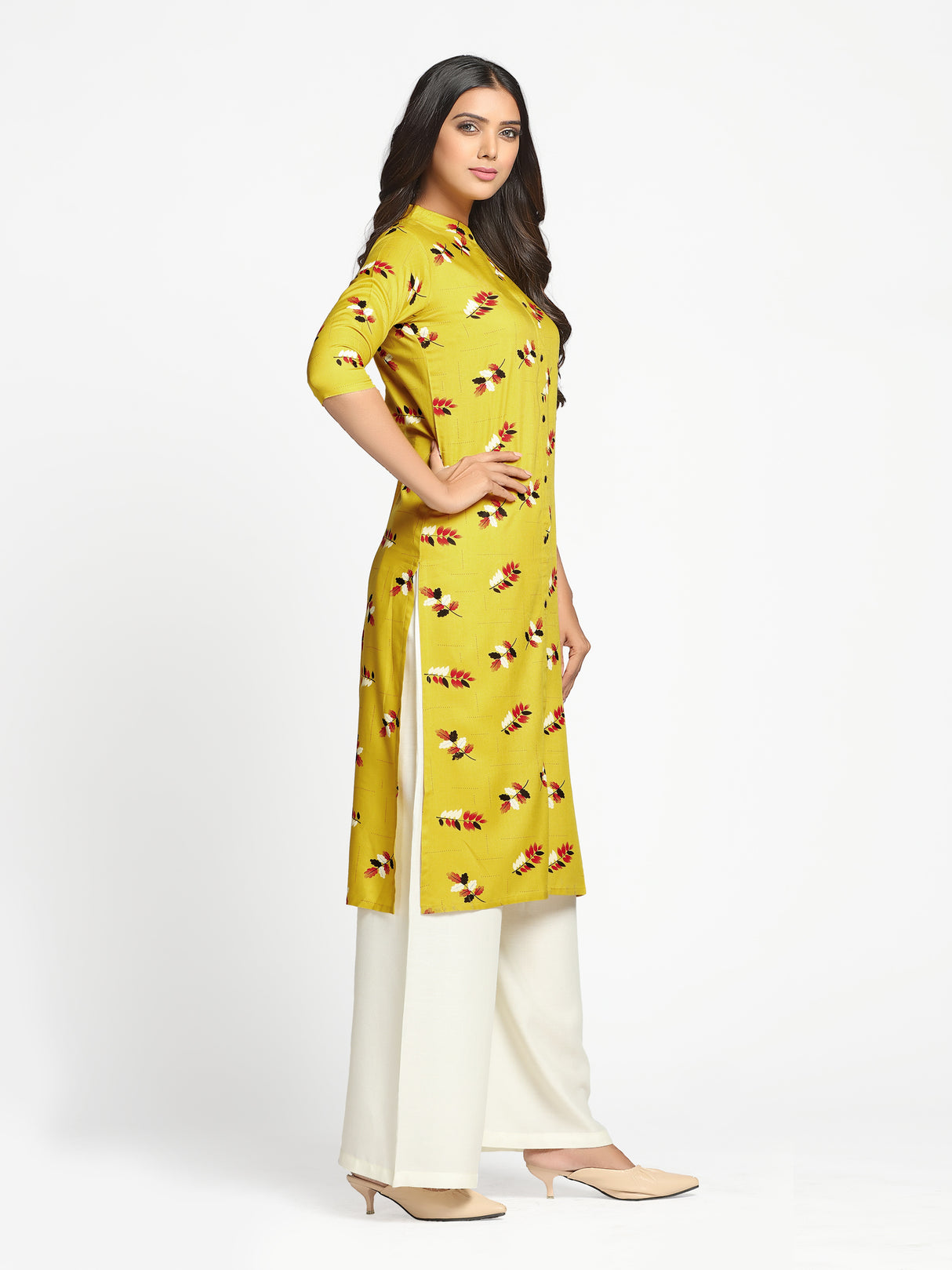 Mimosa Yellow Color Printed Straight Kurta