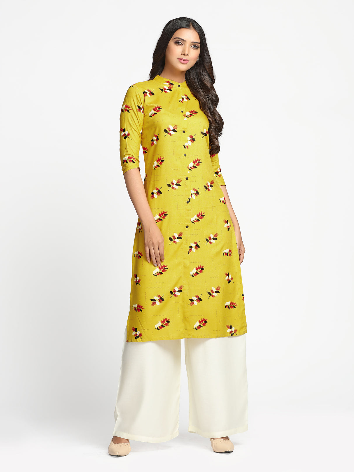 Mimosa Yellow Color Printed Straight Kurta