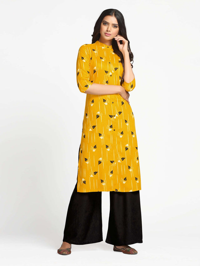 Mimosa Mustard Yellow Color Printed Straight Kurta