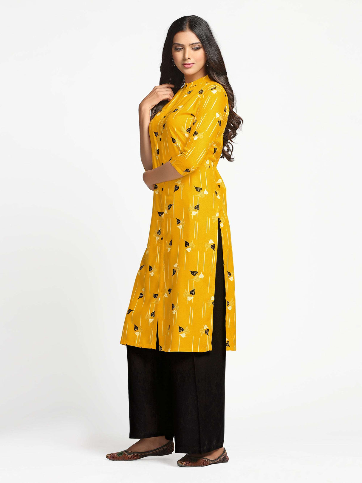 Mimosa Mustard Yellow Color Printed Straight Kurta