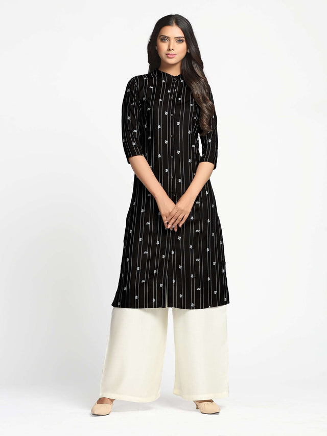 Mimosa Black Color Printed Straight Kurta