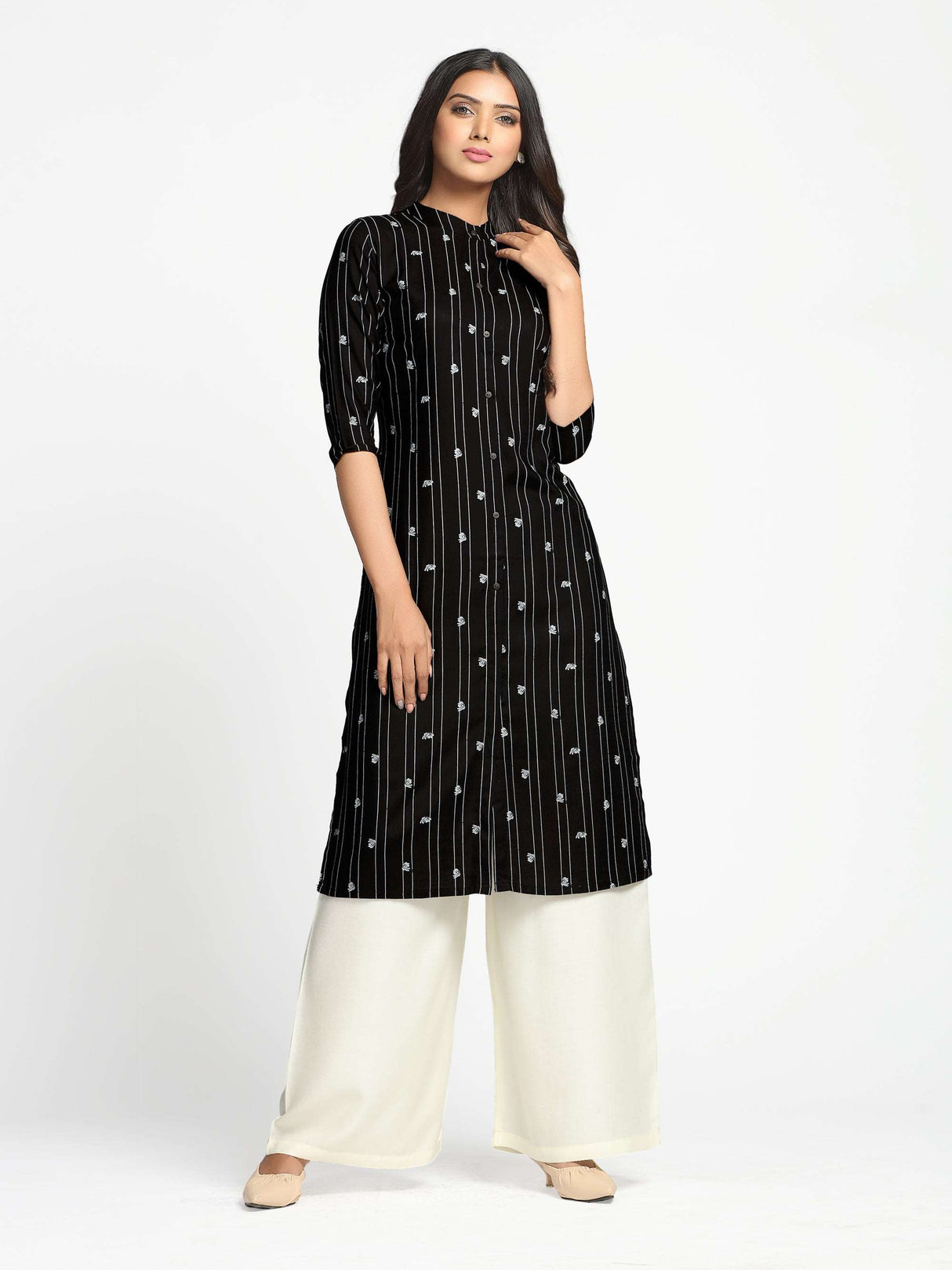 Mimosa Black Color Printed Straight Kurta