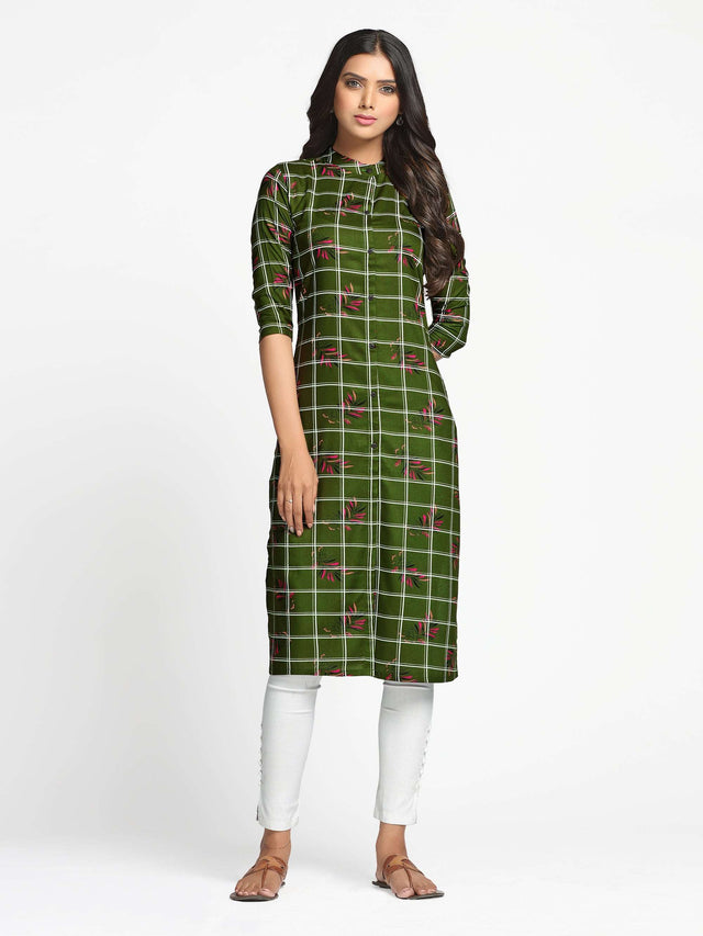 Mimosa Olive Green Color Printed Straight Kurta