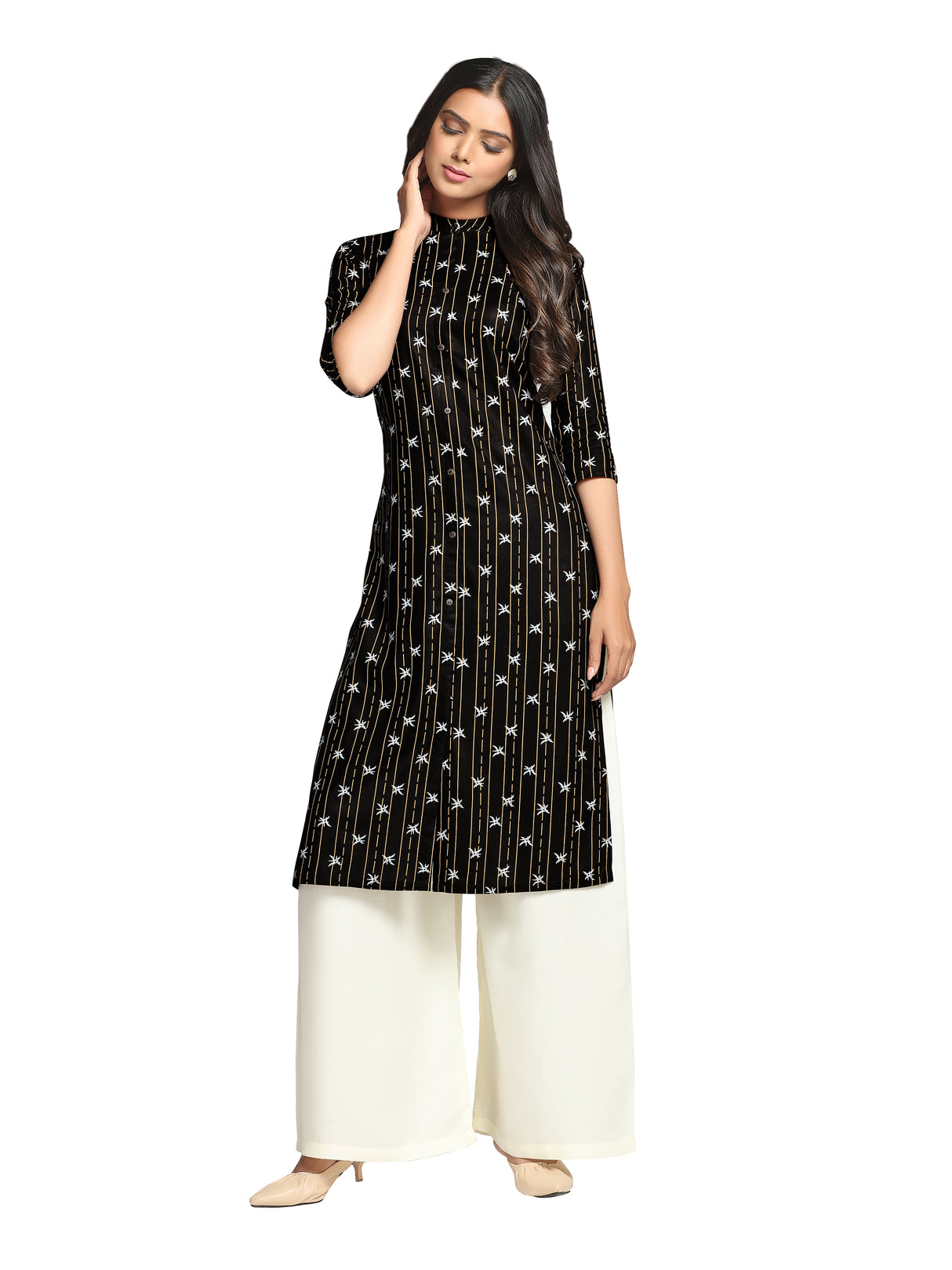 Mimosa Black Color Printed Straight Kurta