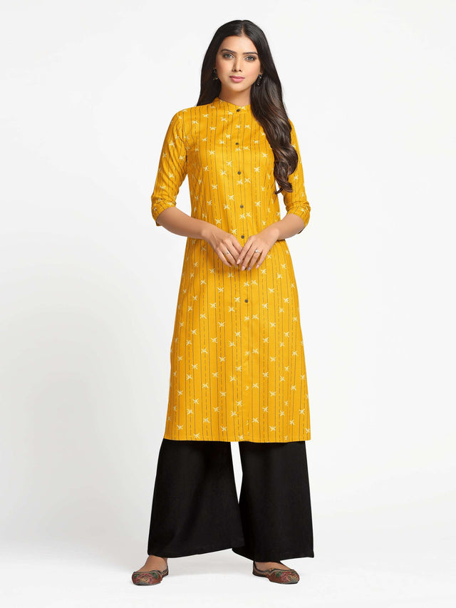 Mimosa Mustard Yellow Color Printed Straight Kurta