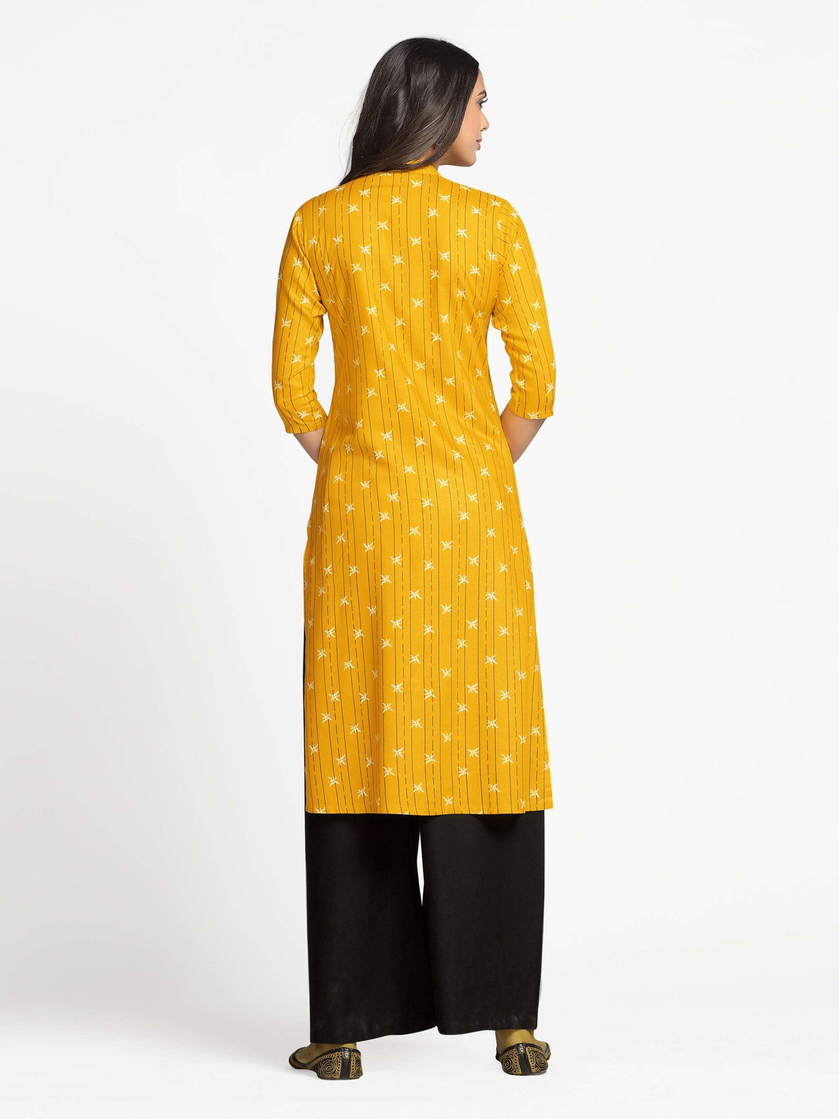 Mimosa Mustard Yellow Color Printed Straight Kurta