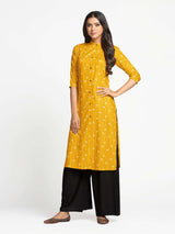 Mimosa Mustard Yellow Color Printed Straight Kurta