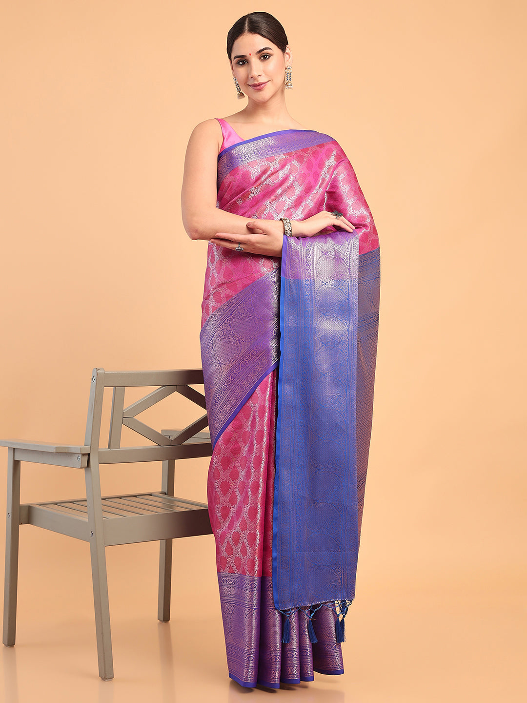 Mimosa Women's Woven Design Kanjivaram Art Silk Saree With Blouse Piece : SA00001118RNFREE