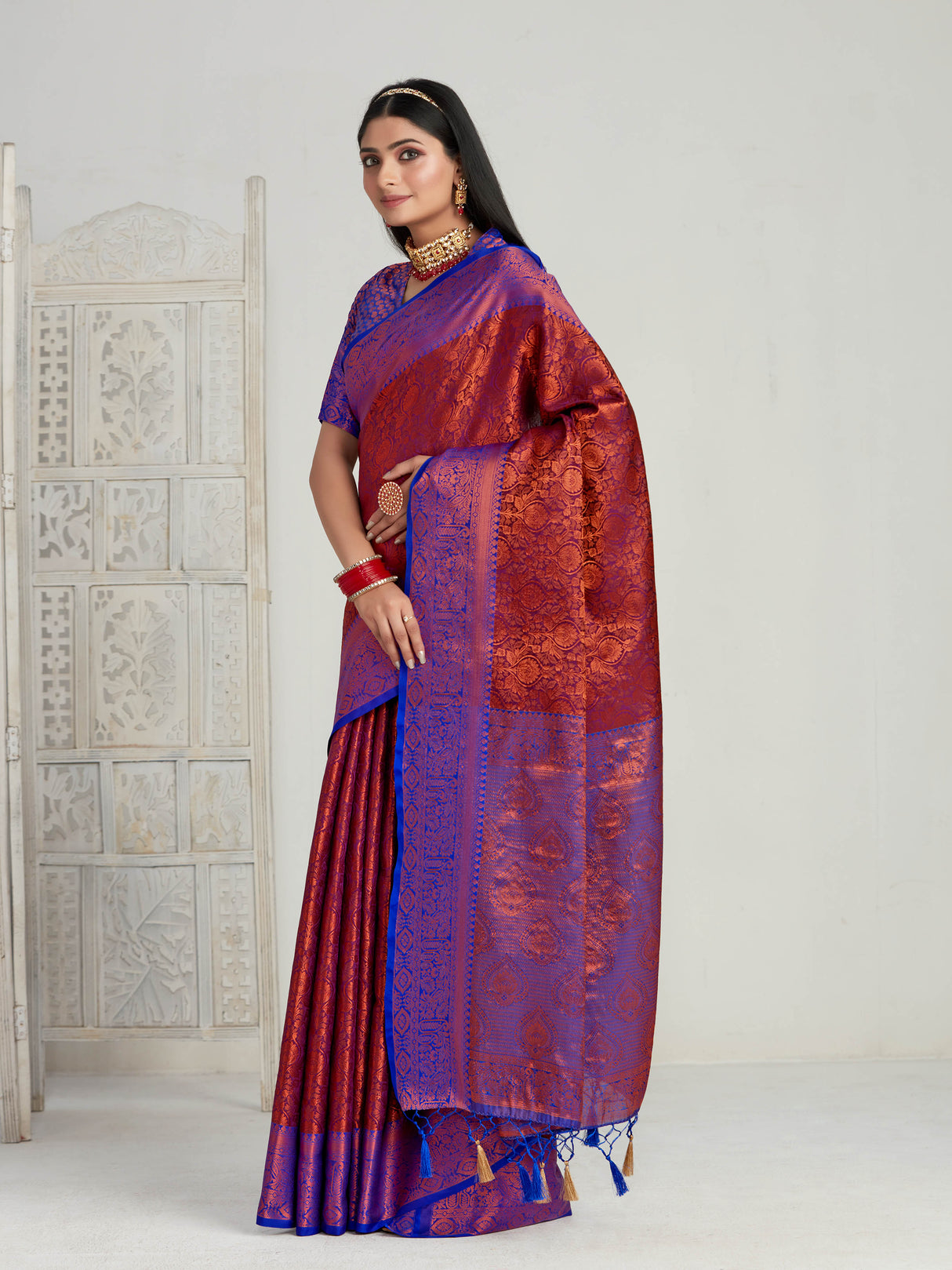 Mimosa Women's Woven Design Kanjivaram Art Silk Saree With Blouse Piece : SA00001130MJ