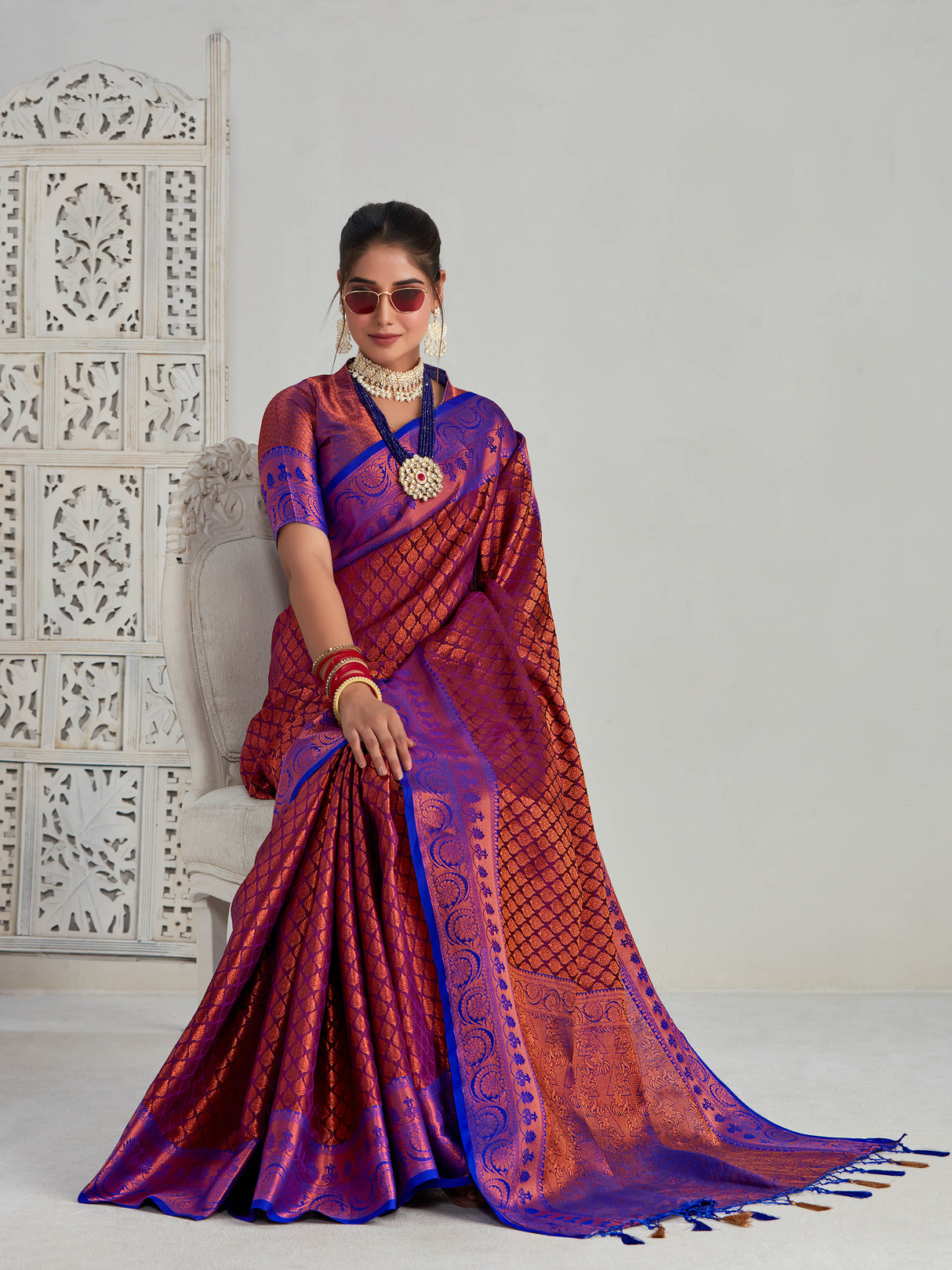 Mimosa Women's Woven Design Kanjivaram Art Silk Saree With Blouse Piece : SA00001131MJ