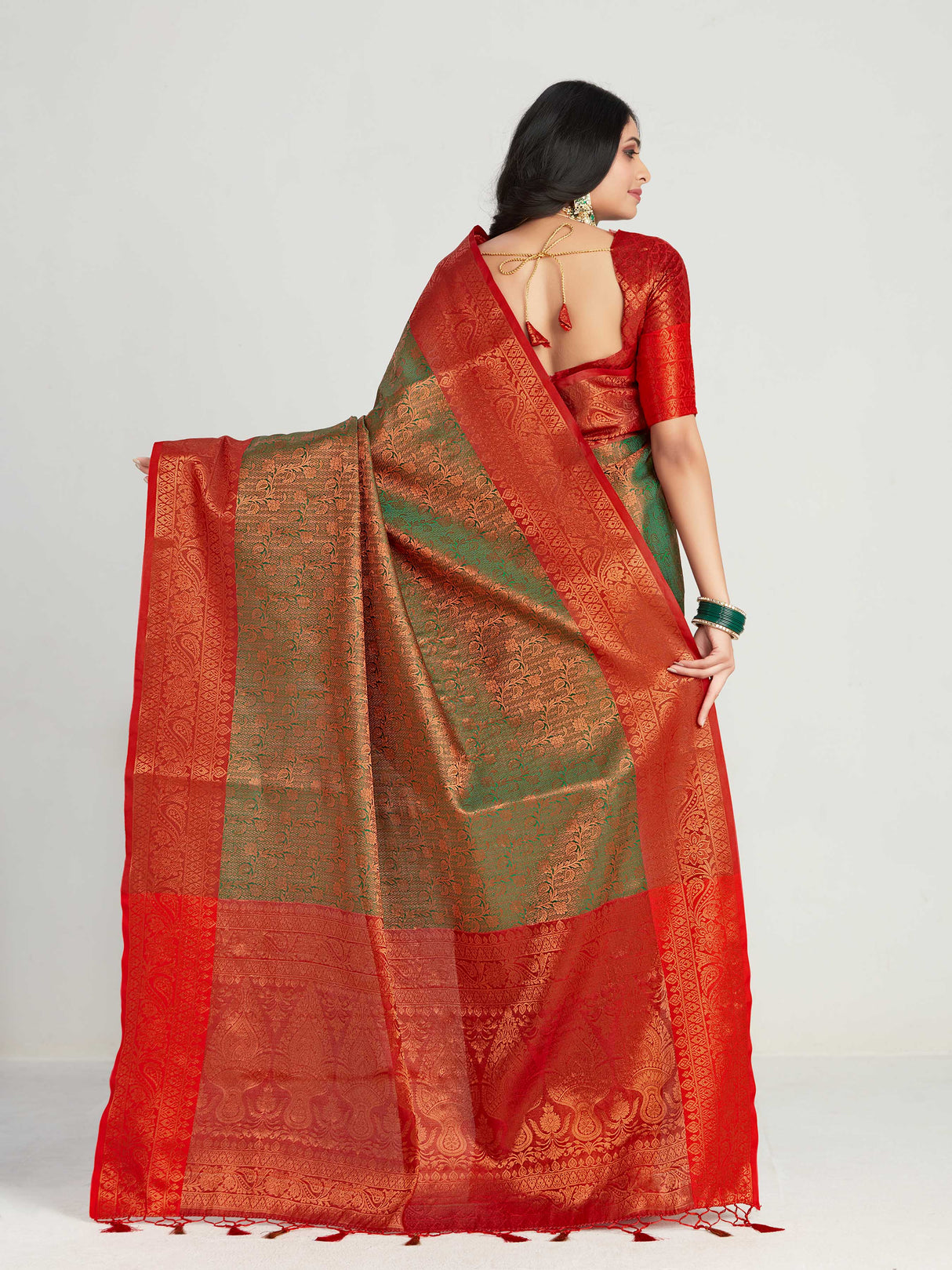 Mimosa Women's Woven Design Kanjivaram Art Silk Saree With Blouse Piece : SA00001134GRN