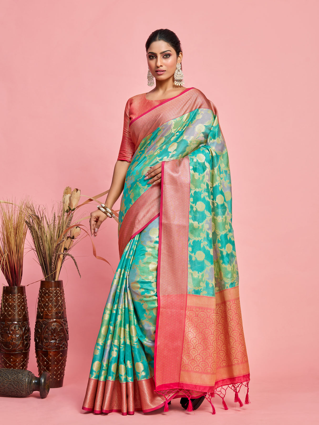 Mimosa Women's Woven Design Banarasi Art Silk Saree With Blouse Piece : SA00001214SFFREE