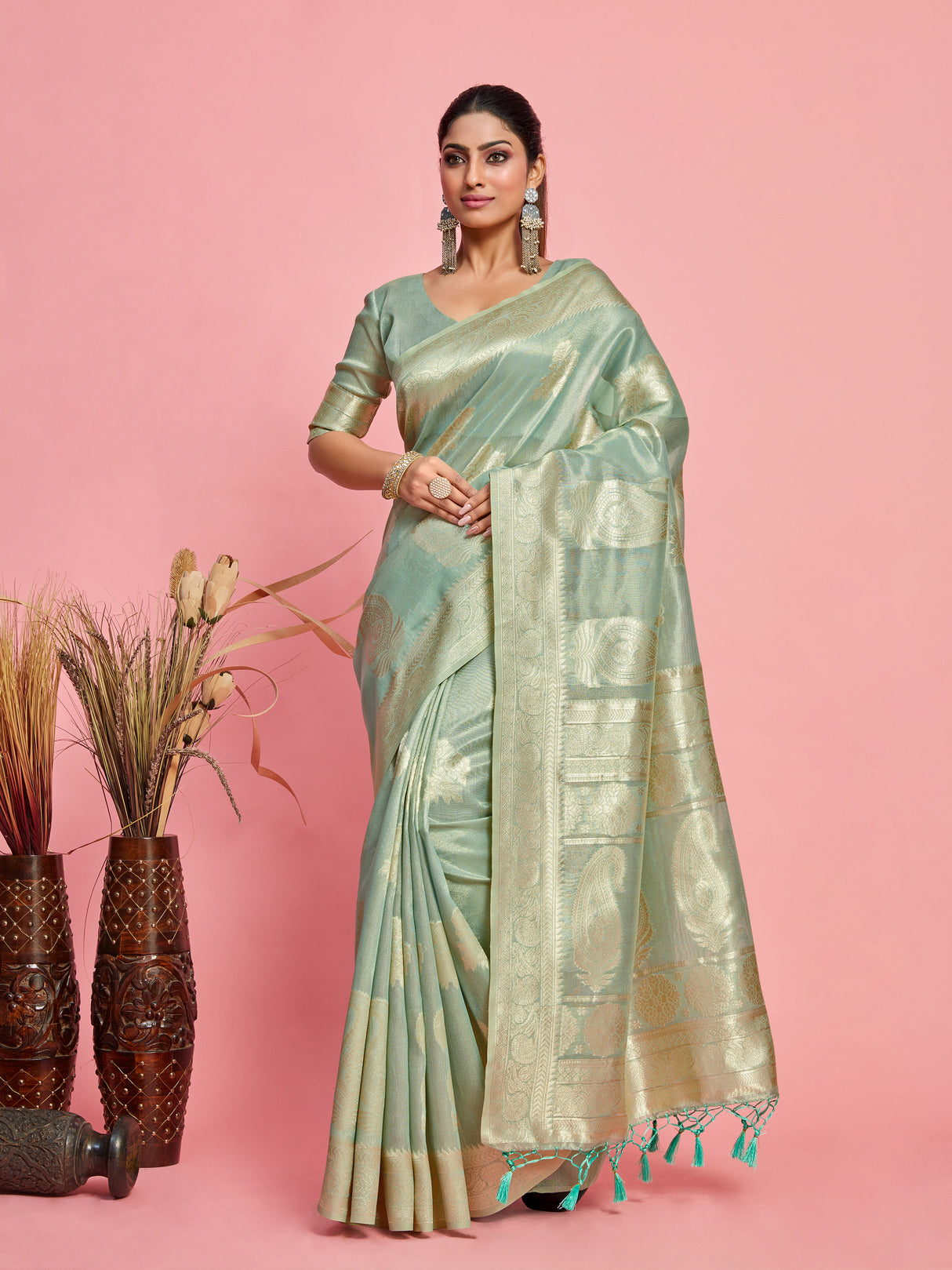 Mimosa Women's Woven Design Banarasi Art Silk Saree With Blouse Piece : SA00001217ANFREE