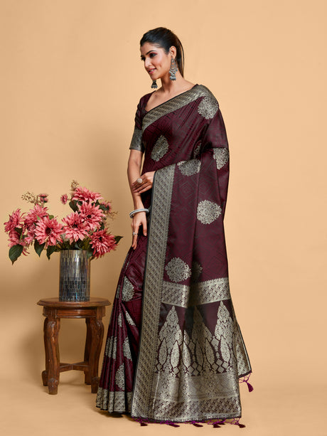 Mimosa Women's Woven Design Kanjivaram Art Silk Saree With Blouse Piece : SA00001221WNFREE