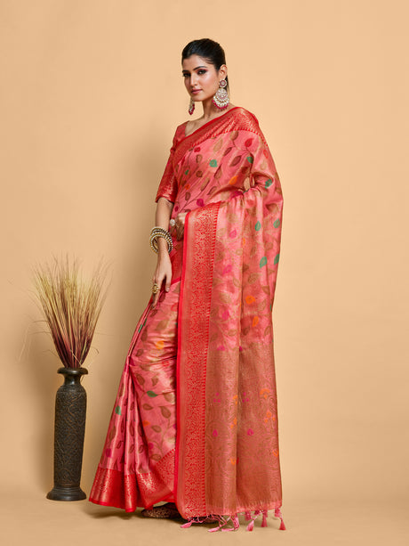 MIMOSA Women's Woven Design Banarasi Art Silk Saree With Blouse Piece : SA00001223GJFREE