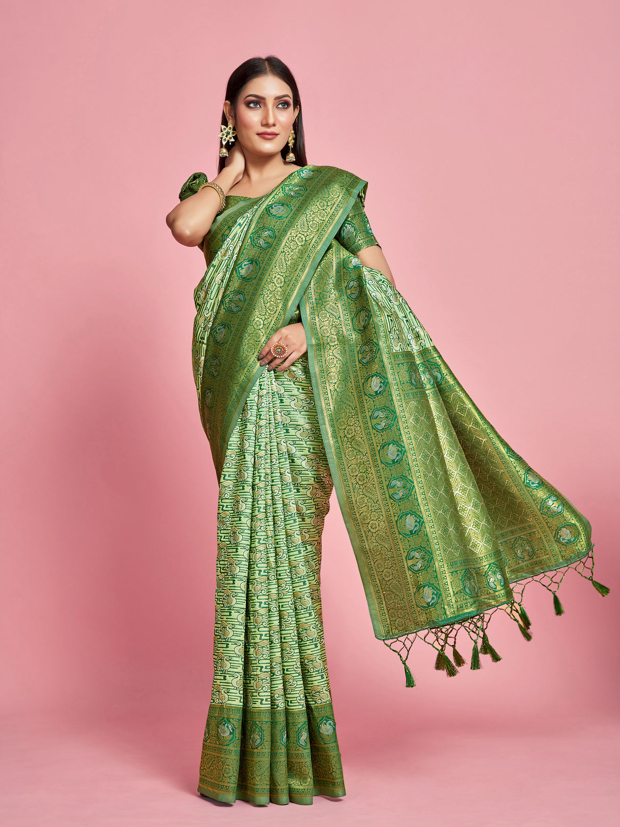 Mimosa Women's Woven Design Kanjivaram Art Silk Saree With Blouse Piece : SA00001247PSFREE