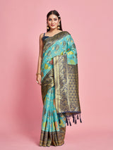 Mimosa Women's Woven Design Kanjivaram Linen Saree With Blouse Piece : SA00001248SFFREE