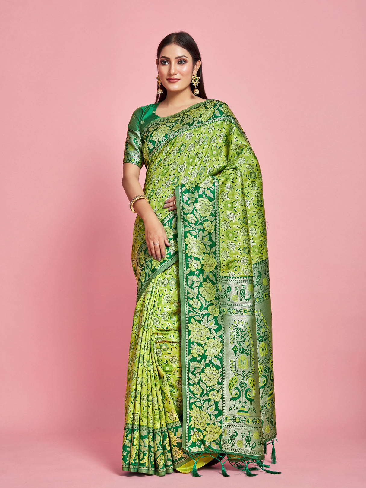 Mimosa Women's Woven Design Kanjivaram Art Silk Saree With Blouse Piece : SA00001249LRFREE