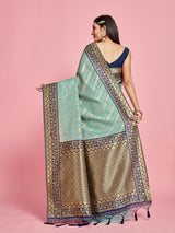 Mimosa Women's Woven Design Kanjivaram Linen Saree With Blouse Piece : SA00001256SFFREE