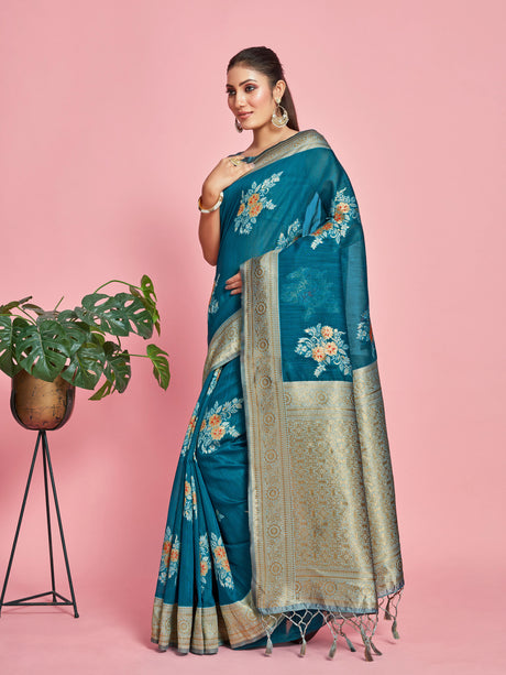 Mimosa Women's Woven Design Kanjivaram Linen Saree With Blouse Piece : SA00001258SFFREE