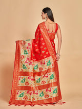 Mimosa Women's Woven Design Kanjivaram Art Silk Saree With Blouse Piece : SA00001259REDFREE