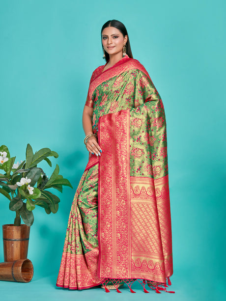 Mimosa Women's Woven Design Kanjivaram Art Silk Saree With Blouse Piece : SA00001261BGFREE