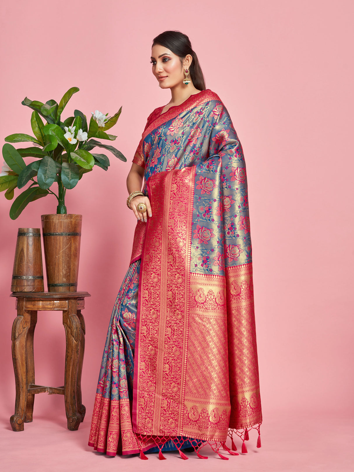 Mimosa Women's Woven Design Kanjivaram Art Silk Saree With Blouse Piece : SA00001261IBFREE