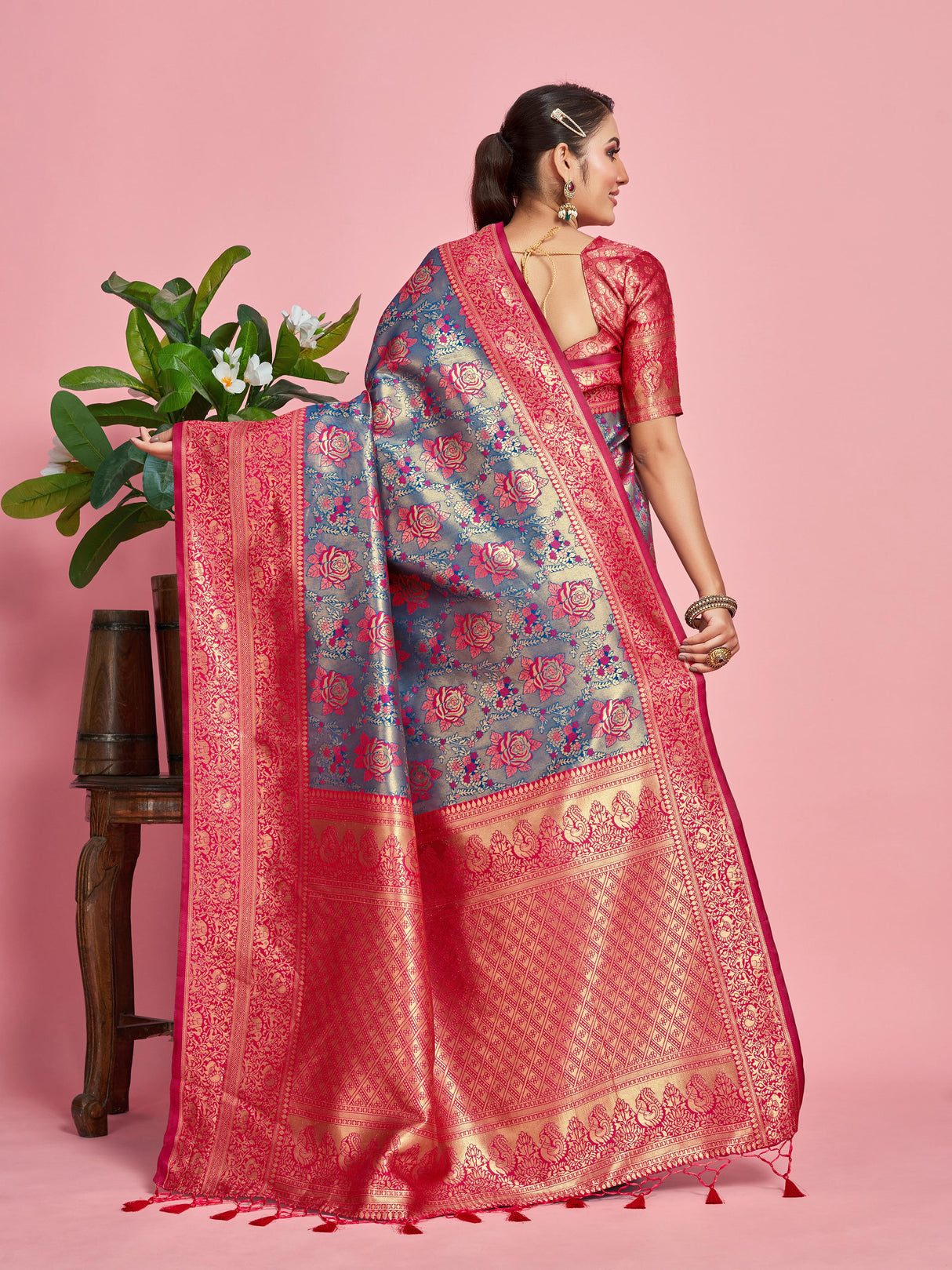 Mimosa Women's Woven Design Kanjivaram Art Silk Saree With Blouse Piece : SA00001261IBFREE