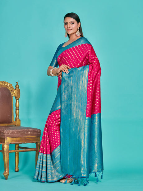 Mimosa Women's Woven Design Kanjivaram Art Silk Saree With Blouse Piece : SA00001276RNFREE