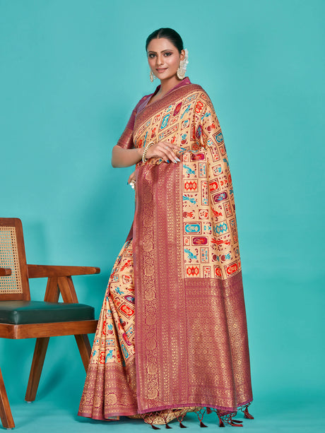 Mimosa Women's Woven Design Kanjivaram Art Silk Saree With Blouse Piece : SA00001277PCFREE