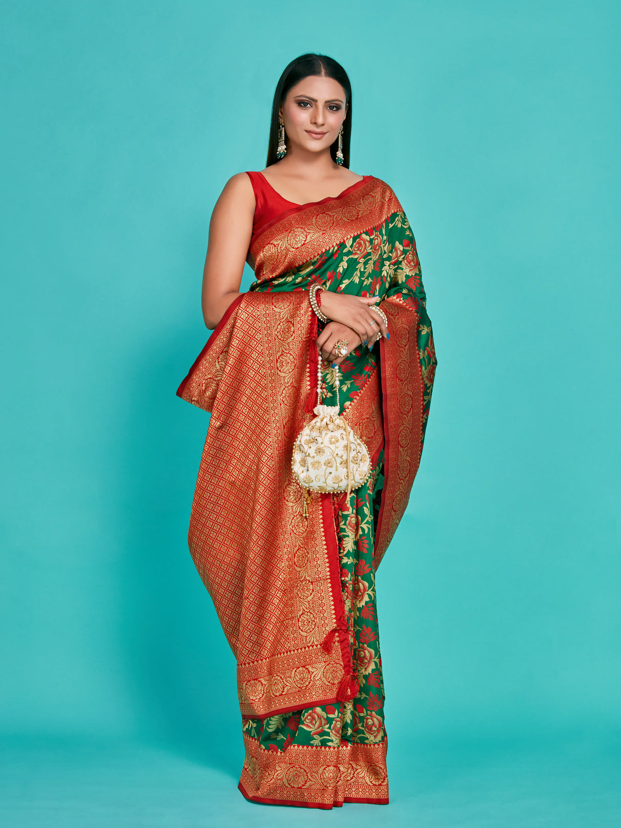 Mimosa Women's Woven Design Kanjivaram Art Silk Saree With Blouse Piece : SA00001279GRNFREE