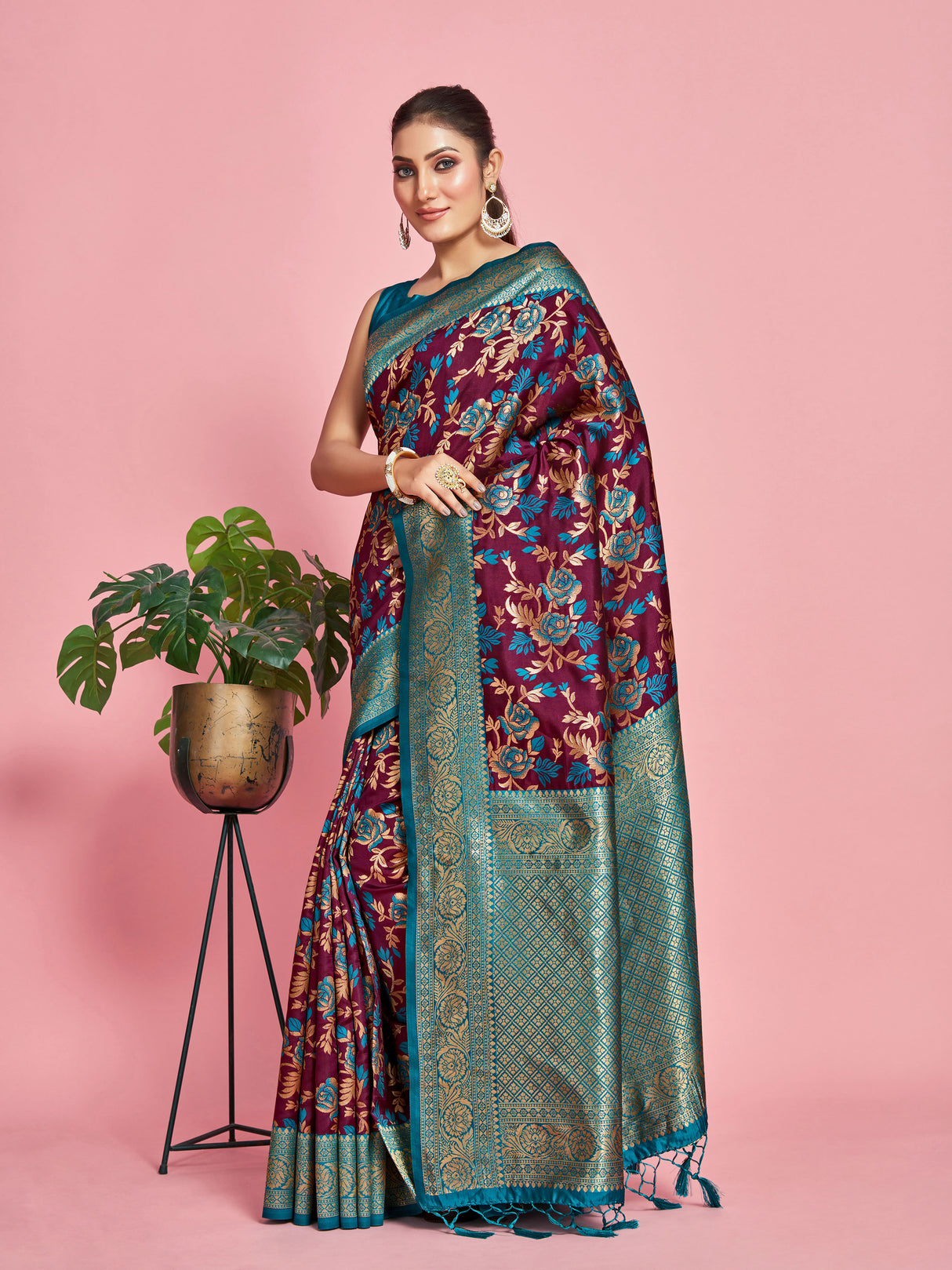 Mimosa Women's Woven Design Kanjivaram Art Silk Saree With Blouse Piece : SA00001279WNFREE