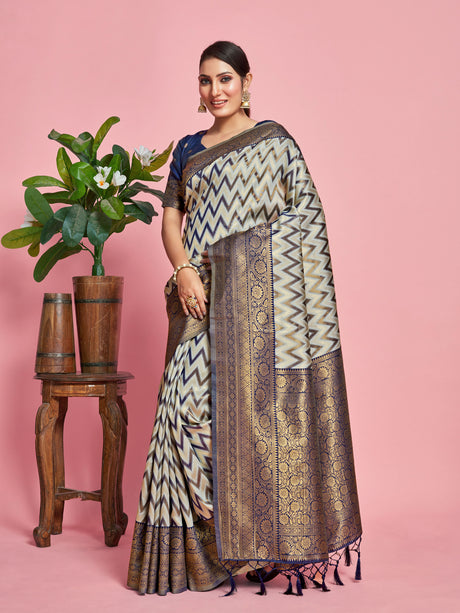 Mimosa Women's Woven Design Kanjivaram Art Silk Saree With Blouse Piece : SA00001280GYFREE