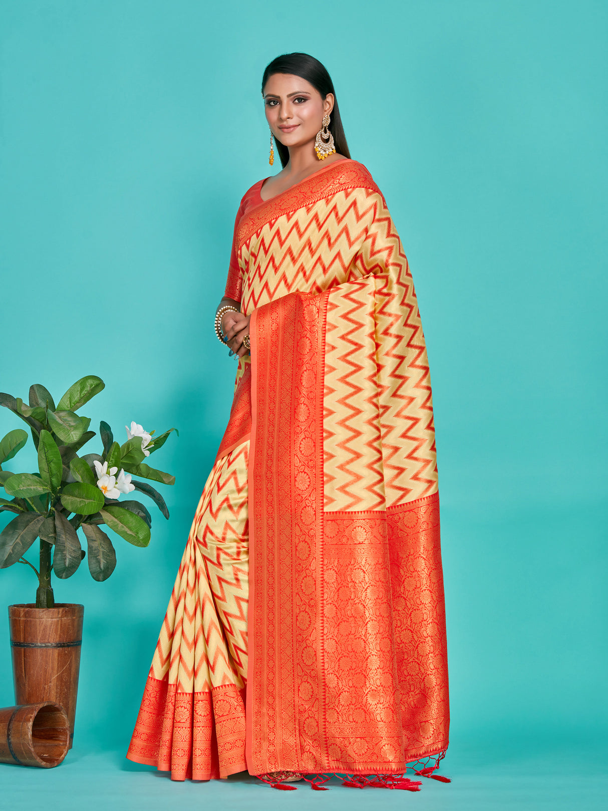 Mimosa Women's Woven Design Kanjivaram Art Silk Saree With Blouse Piece : SA00001280YLWFREE