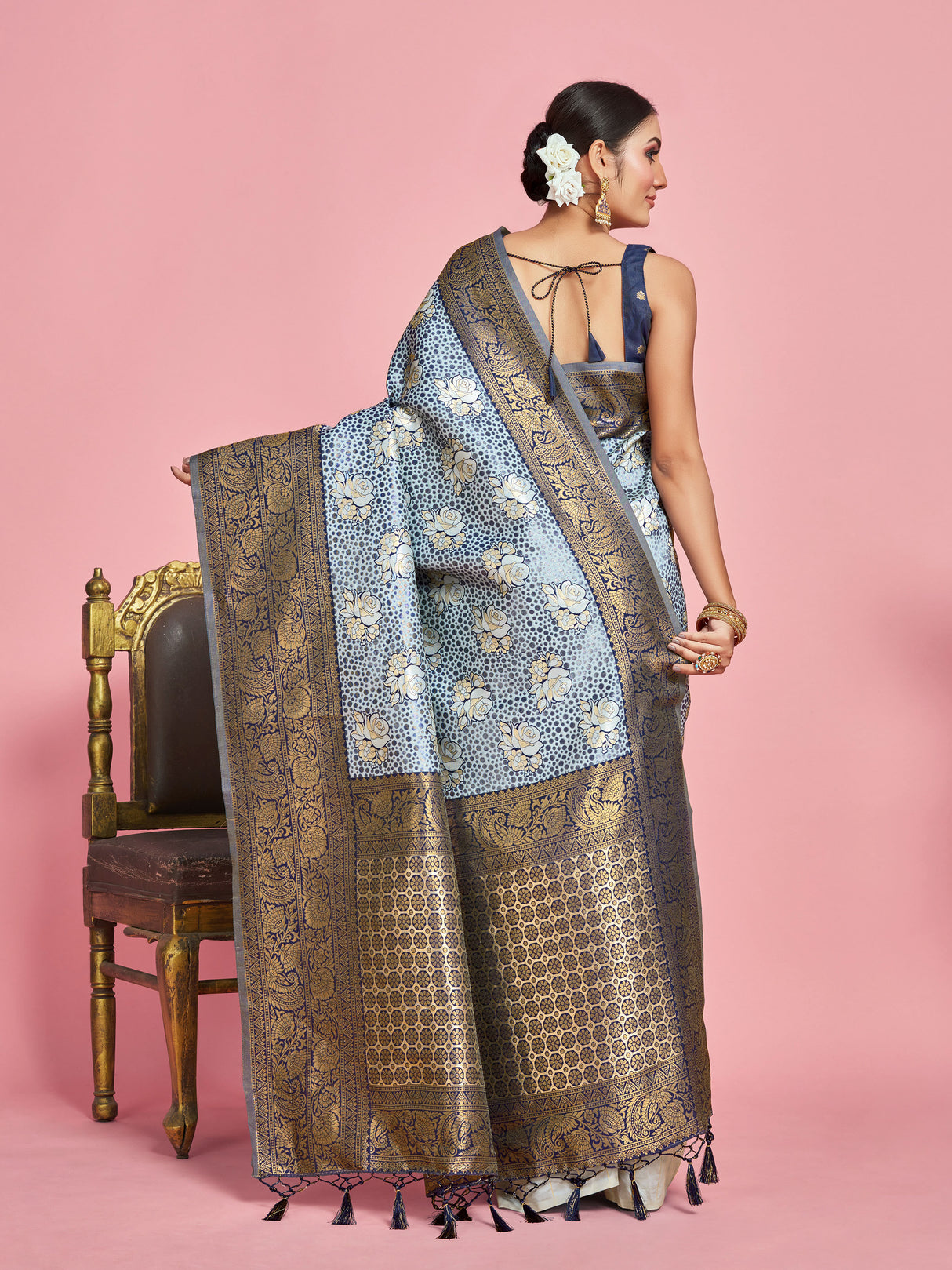 Mimosa Women's Woven Design Kanjivaram Art Silk Saree With Blouse Piece : SA00001283GYFREE