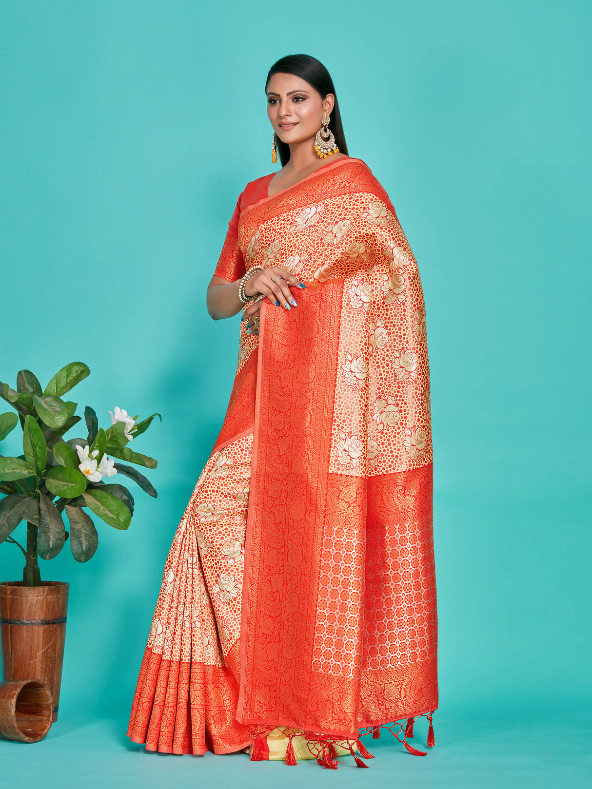 Mimosa Women's Woven Design Kanjivaram Art Silk Saree With Blouse Piece : SA00001283YLWFREE