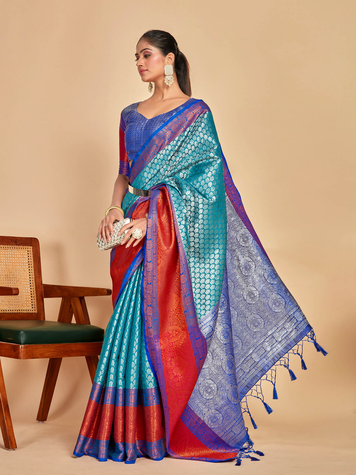 Mimosa Women's Woven Design Kanjivaram Art Silk Saree With Blouse Piece : SA00001285RMFREE