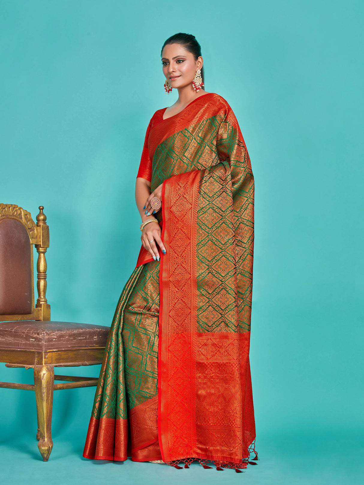 Mimosa Women's Woven Design Kanjivaram Art Silk Saree With Blouse Piece : SA00001289GRNFREE