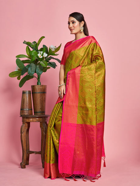 Mimosa Women's Woven Design Kanjivaram Art Silk Saree With Blouse Piece : SA00001289PSFREE