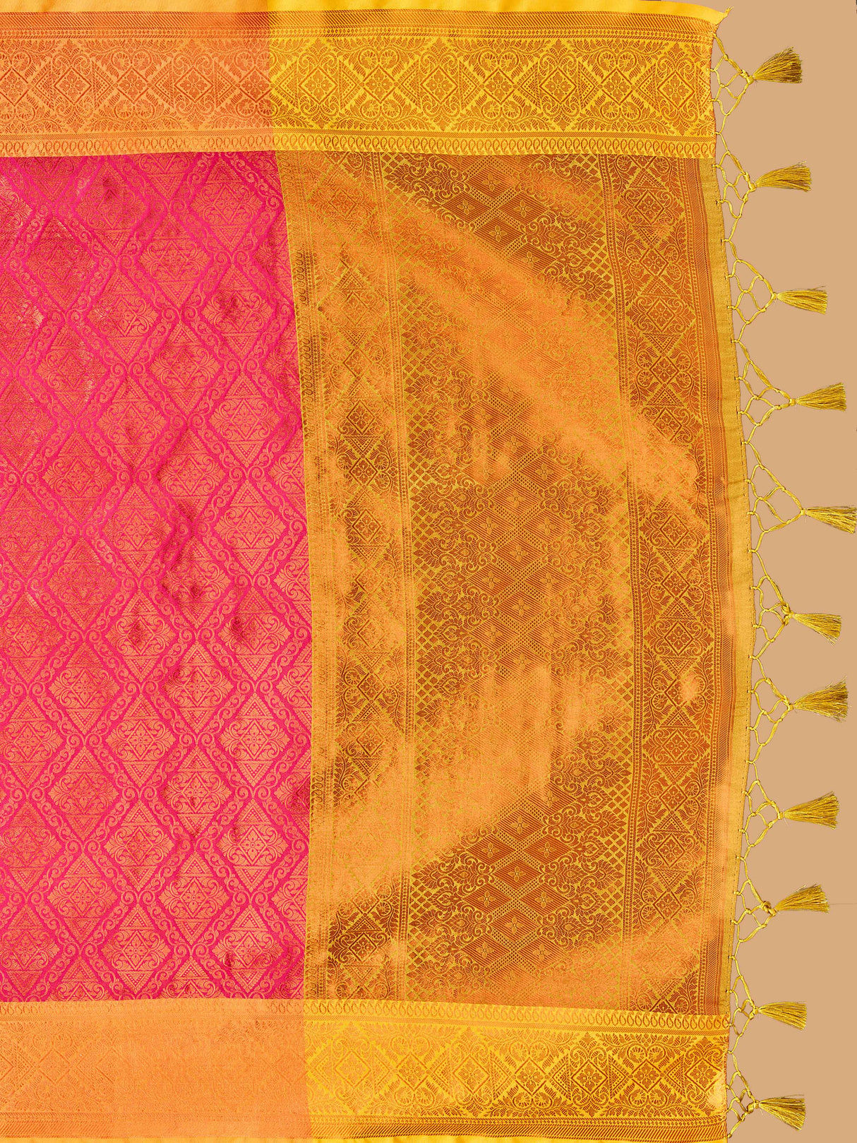 Mimosa Women's Woven Design Kanjivaram Art Silk Saree With Blouse Piece : SA00001289RNFREE