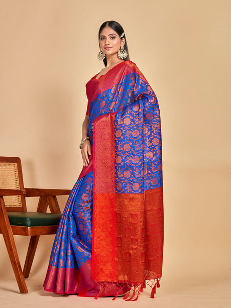 Mimosa Women's Woven Design Kanjivaram Art Silk Saree With Blouse Piece : SA00001291RBFREE