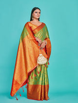 Mimosa Women's Woven Design Kanjivaram Art Silk Saree With Blouse Piece : SA00001292GRNFREE