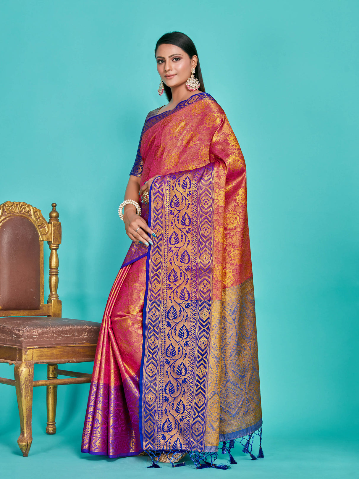 Mimosa Women's Woven Design Kanjivaram Art Silk Saree With Blouse Piece : SA00001292RNFREE