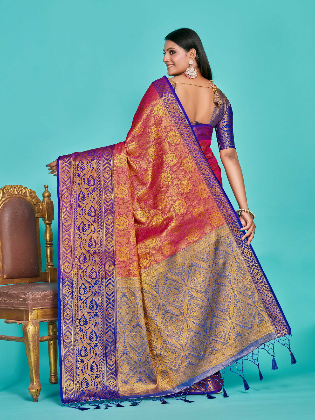 Mimosa Women's Woven Design Kanjivaram Art Silk Saree With Blouse Piece : SA00001292RNFREE